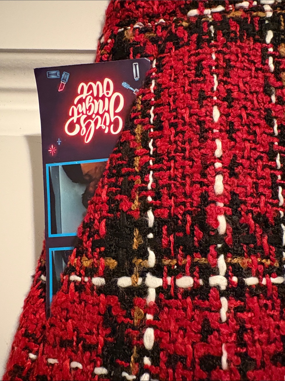 LOFT Red Plaid Bouclé A-Line Skirt w/ pockets - Picture 5 of 5
